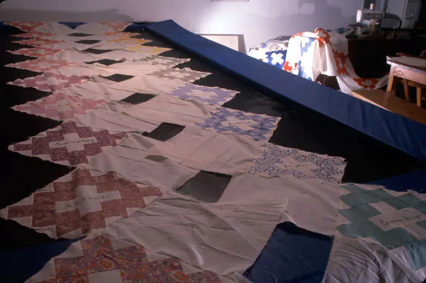 Quilting squares on trampoline